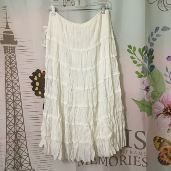 Rene Margo NWT Women’s White Wrinkled Tiered Lined Boho Midi Skirt L (12-14) - Picture 7 of 8